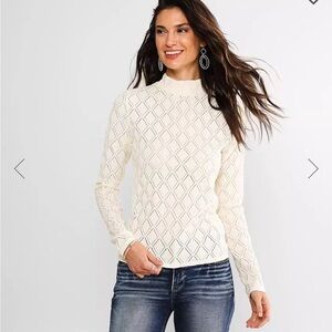 Red by BKE -Diamond Crinkle Lace Long Sleeve Top